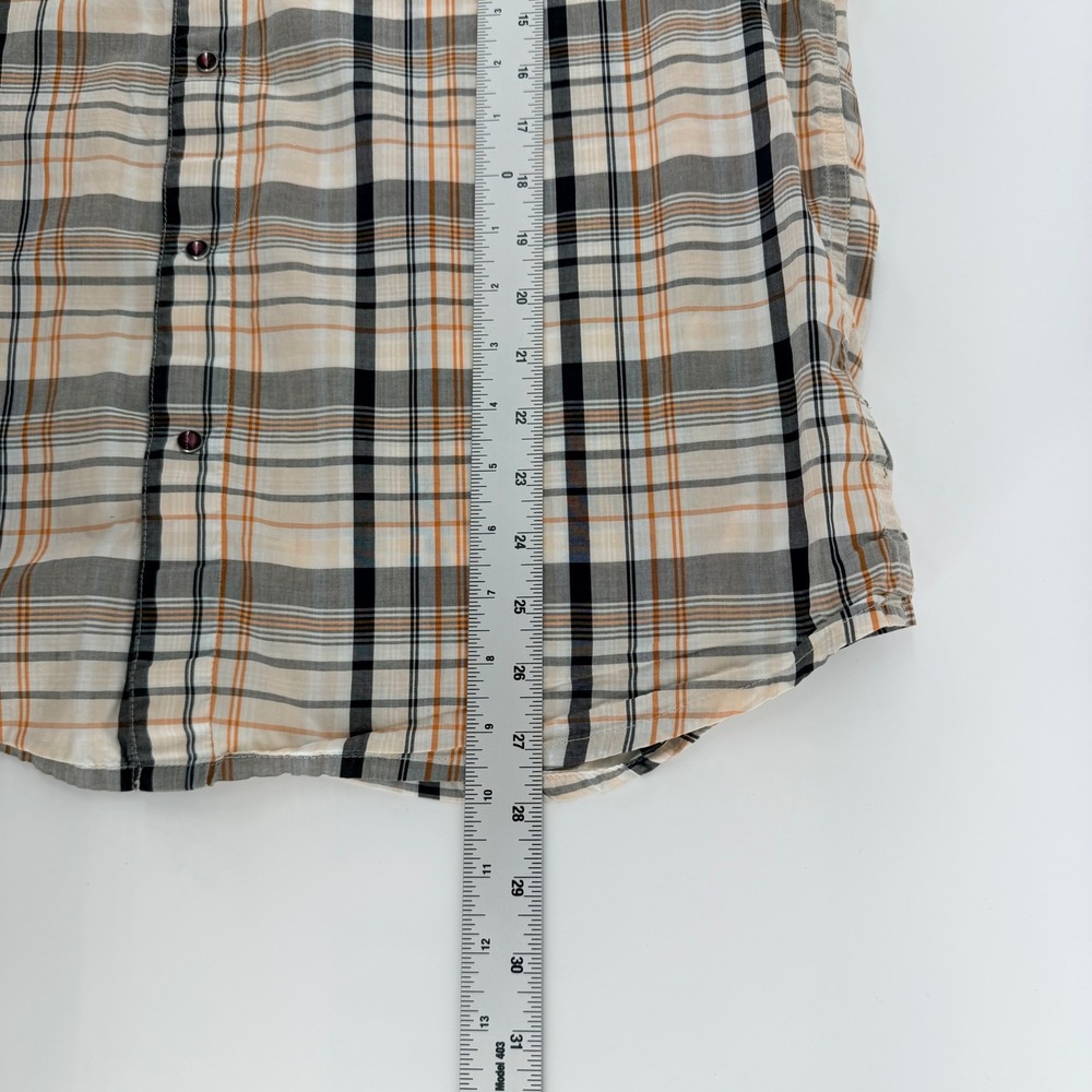 Prana Plaid Short Sleeve Pearl Snap Shirt Organic Cotton Western Large Orange - Picture 6 of 7